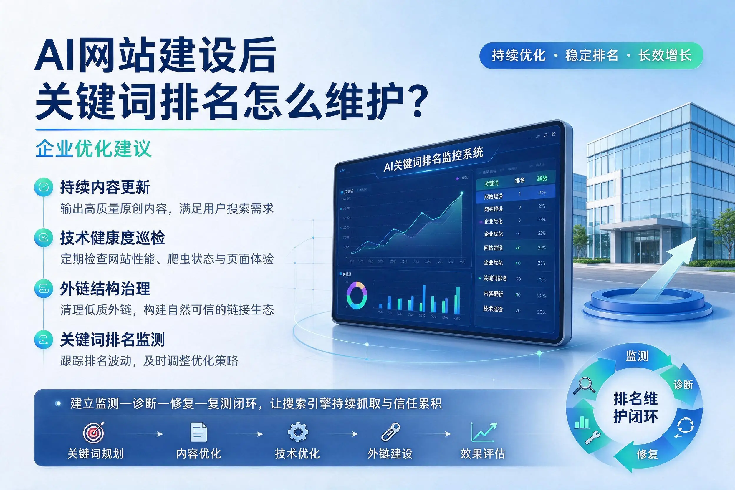 AI网站建设后关键词排名怎么维护？定安企业优化建议