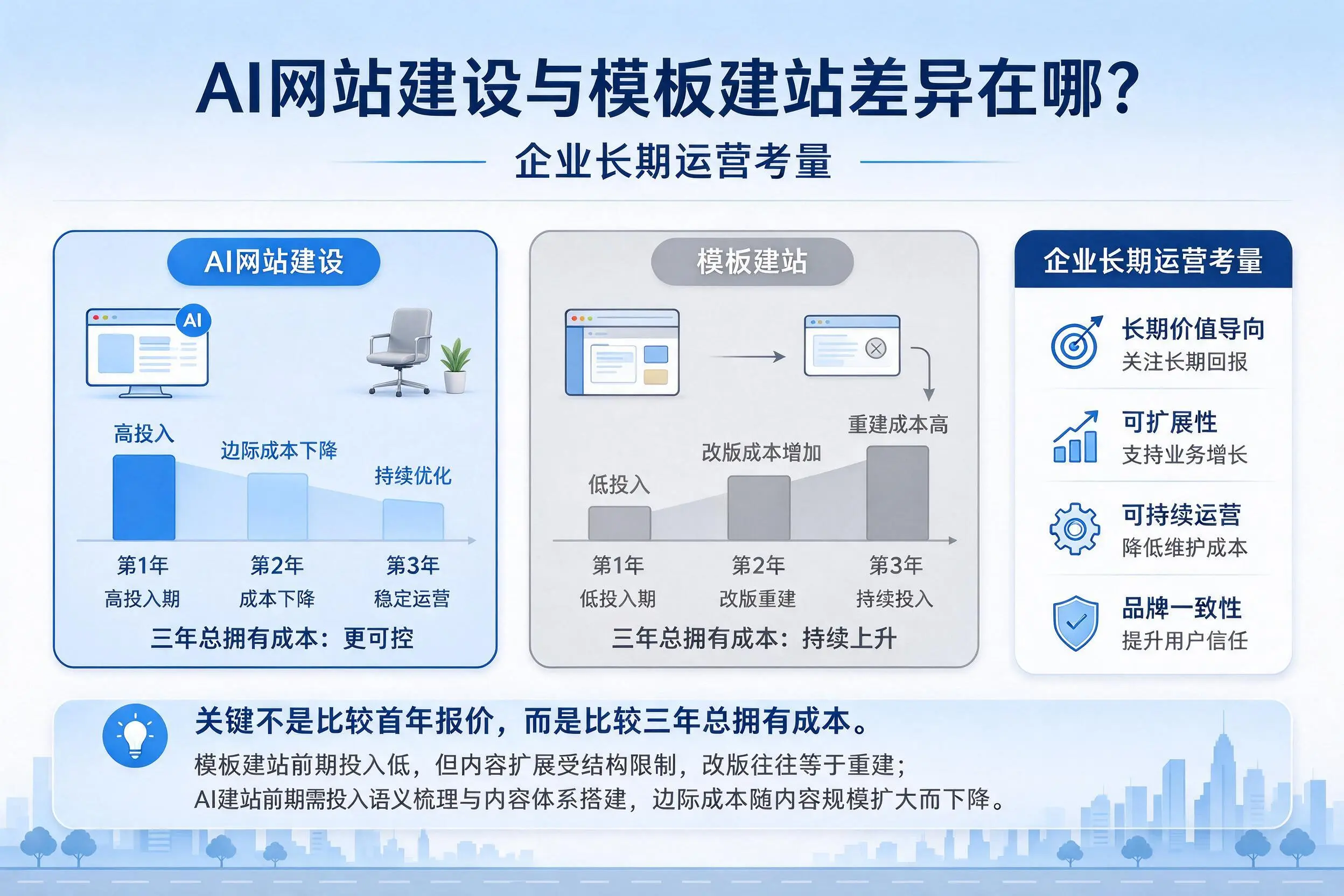 AI网站建设与模板建站差异在哪?定安企业长期运营考量